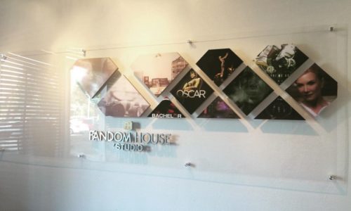 Custom Acrylic Lobby Sign for Fandom House Studio in Riverside, CA.