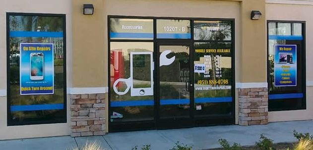 Storefront Glass Graphics for Right there Repair in Fontana, Rancho, Jurupa, Riverside and Eastvale